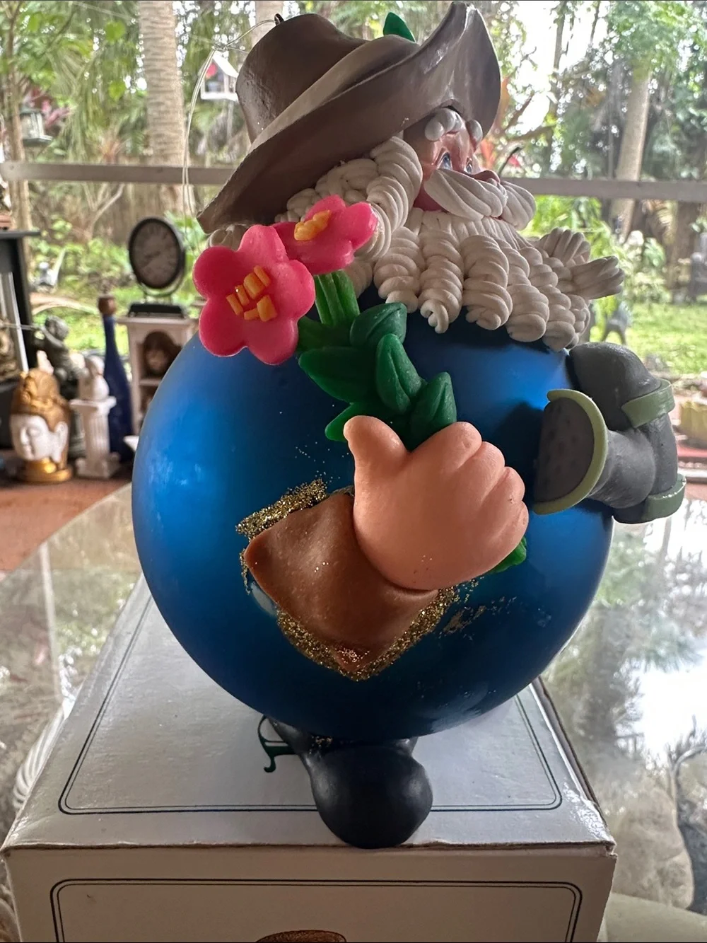 Gardener Santa Ornament in Blue